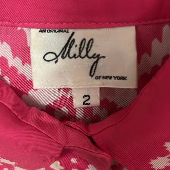 MILLY NEWYORK PINK & WHITE 100% SILK DRESS SIZE 2 - Picture 3 of 11